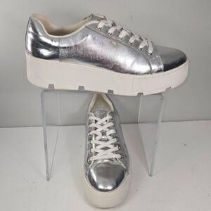 Aldo Womens Metallic Silver Platform Sneakers Chunky Sole Lace Up Size 10 US